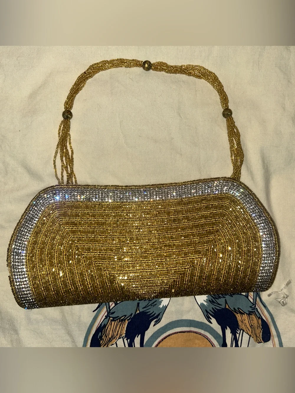 Vintage 1980’s Gold Beaded Clutch w/ Rhinestones. Perfect Evening Bag
